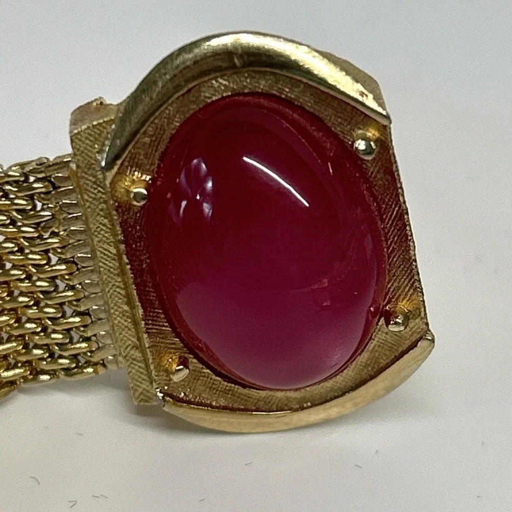 Swank Pink Moonglow & Gold Tone Cuff Links Signed Vintage Oval Gem Clasp Stamped